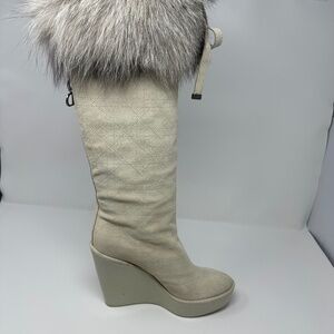 Dior Suede & Fox Fur Knee High Boots